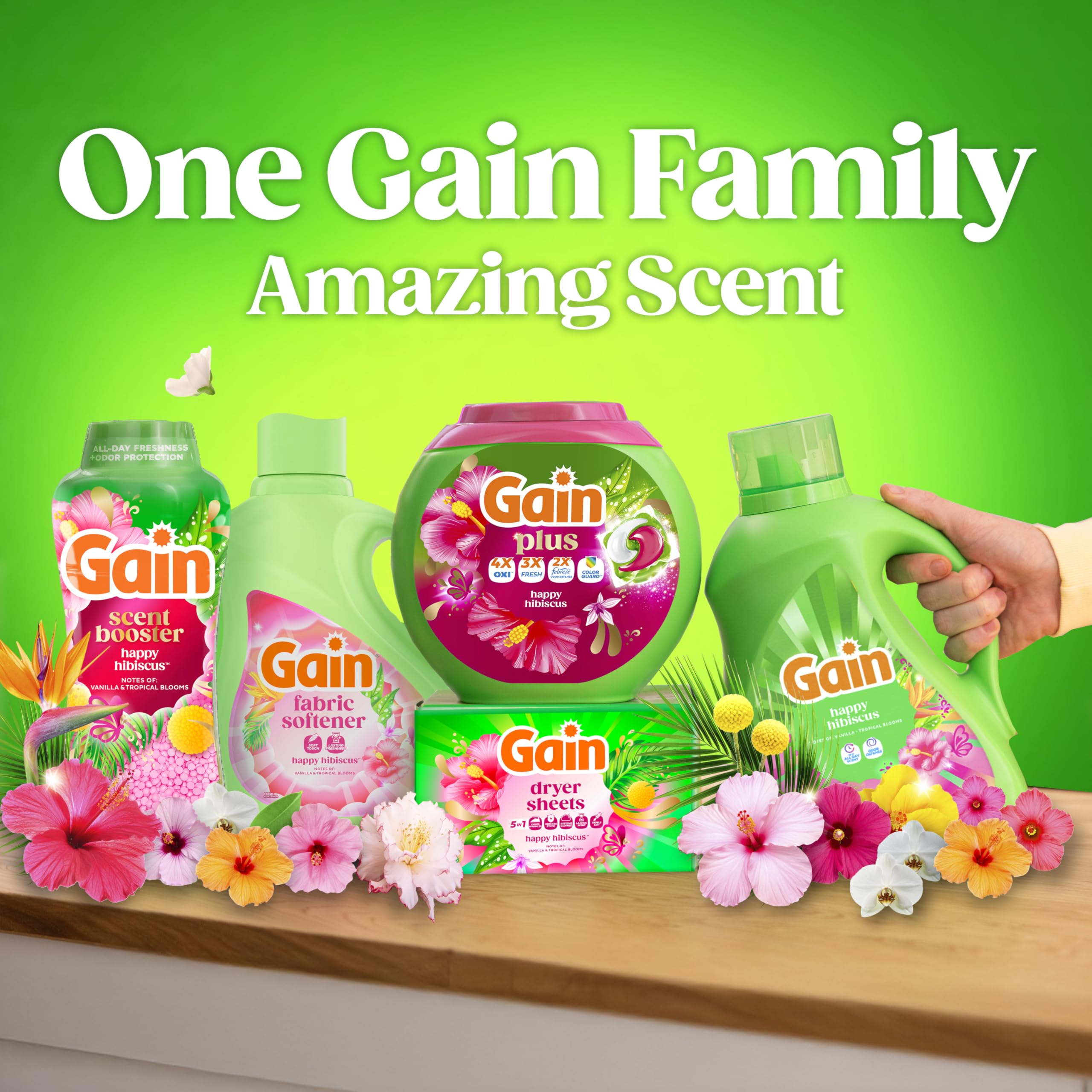 Gain cierre del frasco destacando capacidad de 132 fl oz