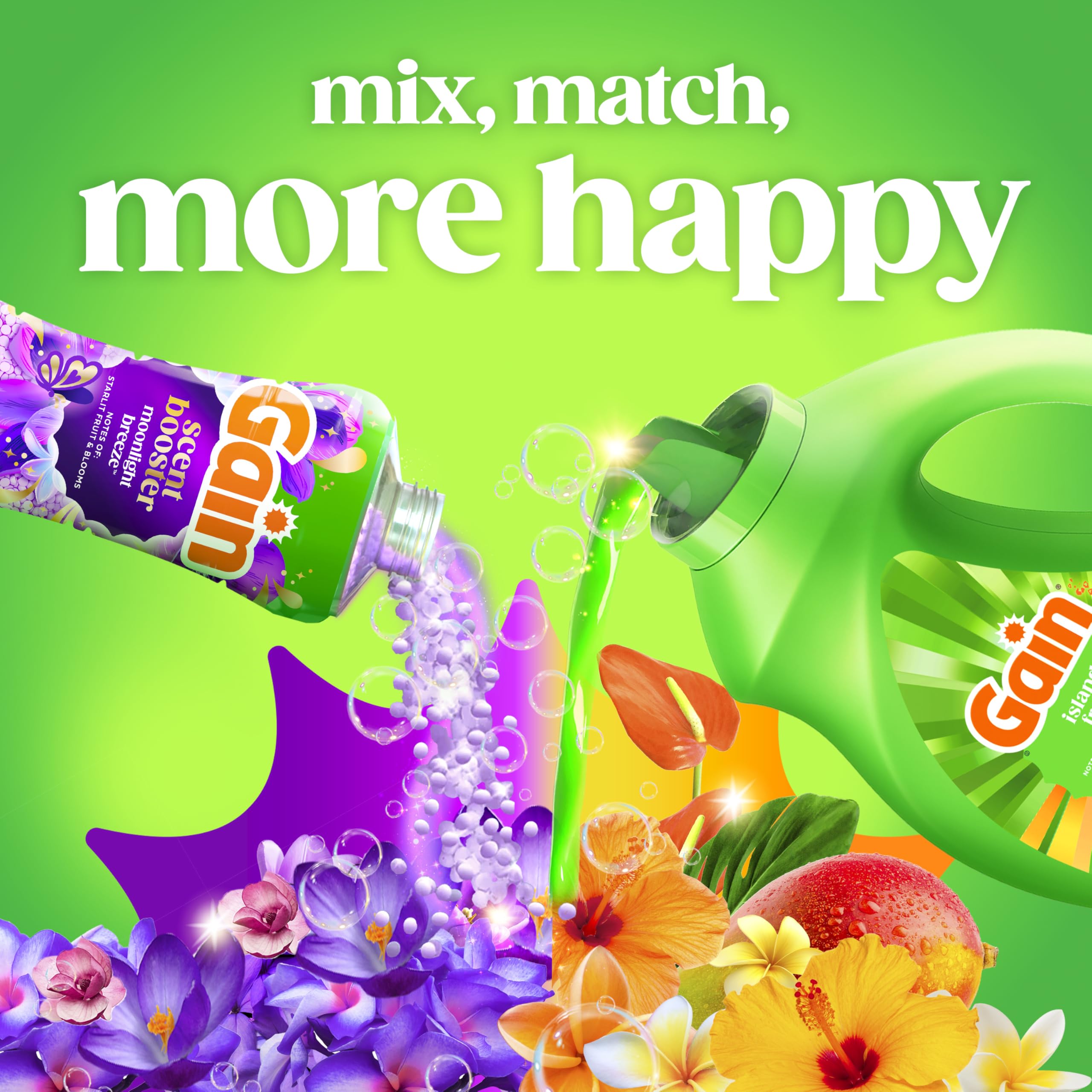 Gain etiqueta con notas de fragancia y características Odor Defense visibles