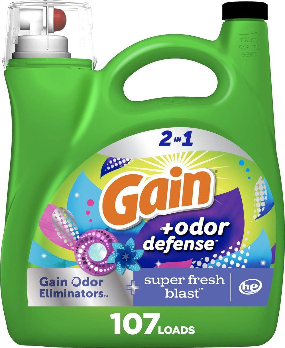 Gain frontal packaging mostrando botella y beneficio aroma duradero