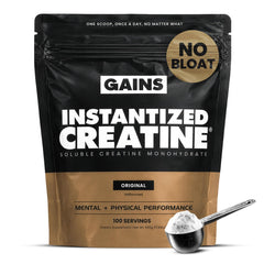 Gains in Bulk envase frontal mostrando diseño y cantidad, confianza y pureza