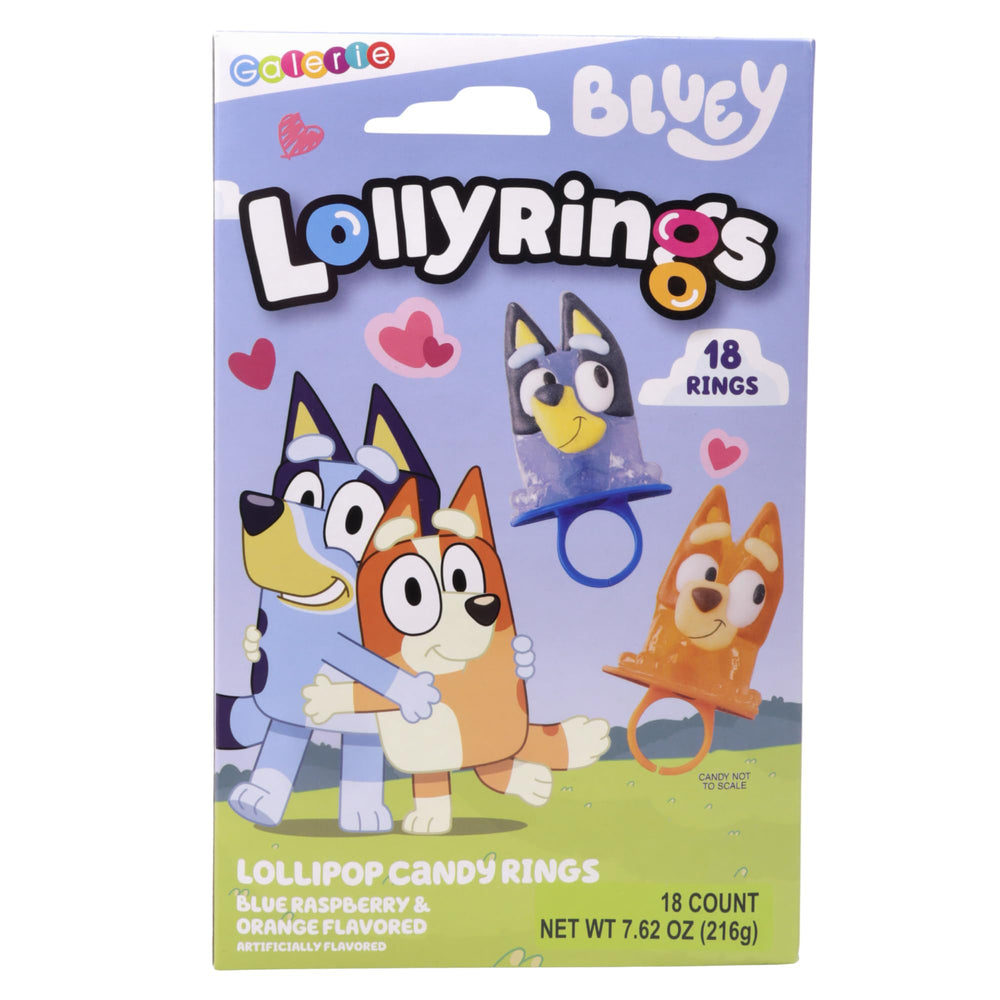 Galerie Bluey caja abierta con 18 anillos listos para evento