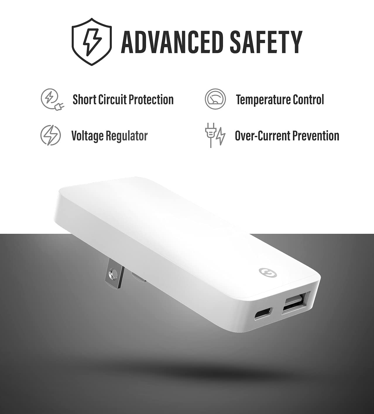 GALVANOX vista cercana de puertos USB-C y USB-A para carga versátil