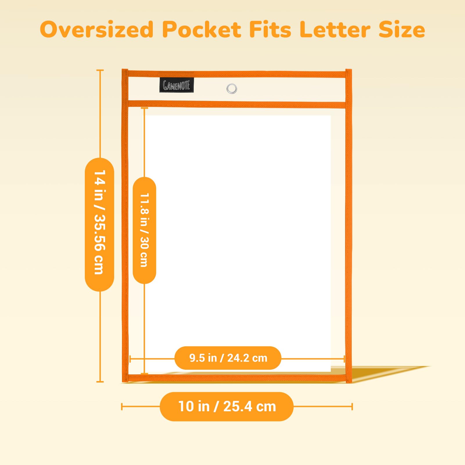 GAMENOTE sleeves hung on wall with rings showing display and classroom use benefit
