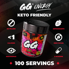 Gamer Supps tarro abierto con polvo visible para fácil dosificación