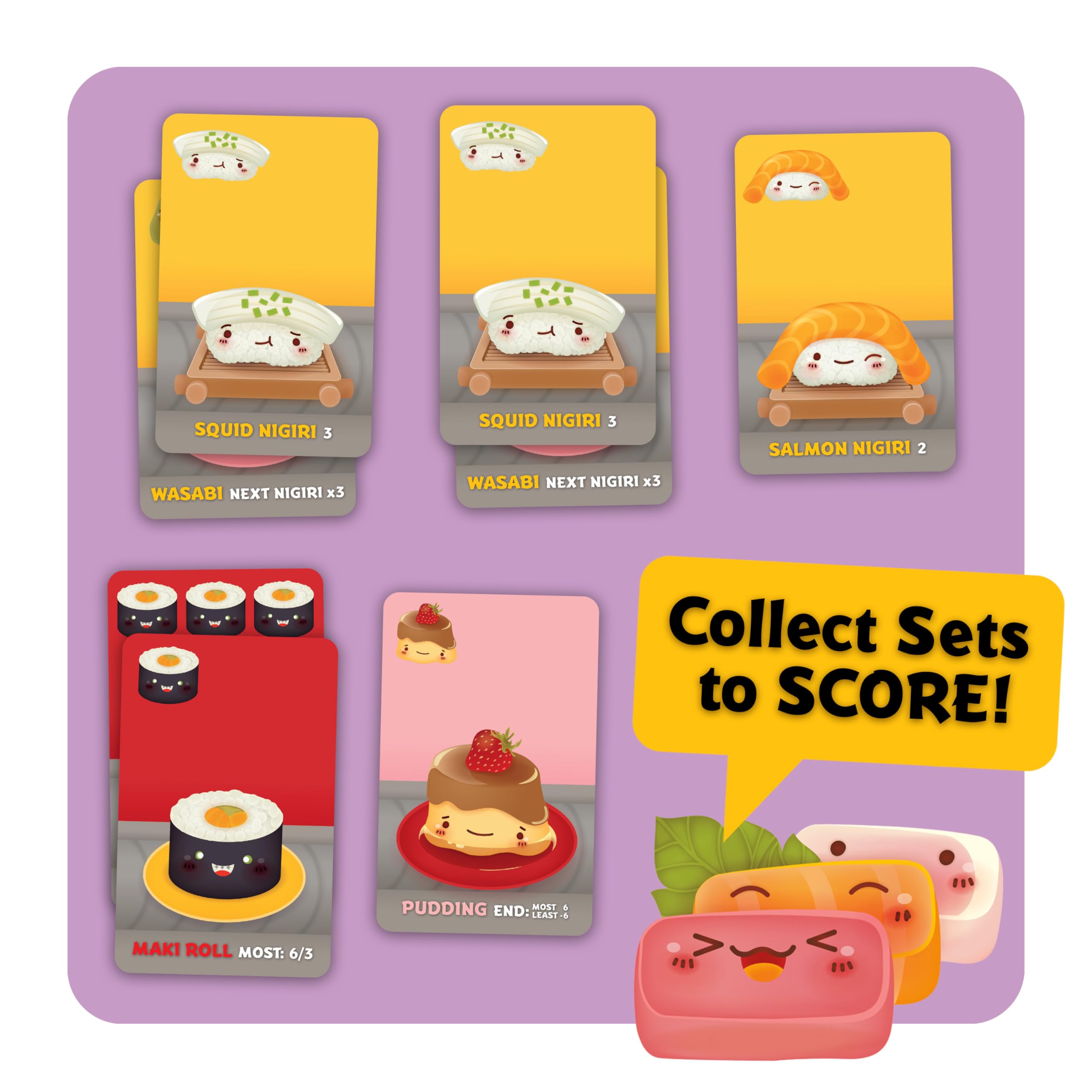 Gamewright Sushi Go manos pasando cartas demostrando dinámica de juego