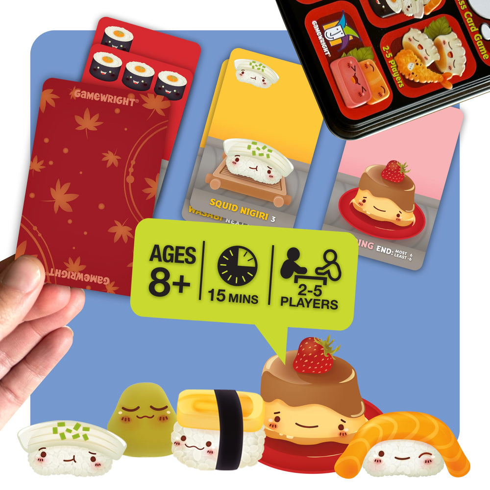 Gamewright Sushi Go mesa familiar en juego demostrando diversión rápida