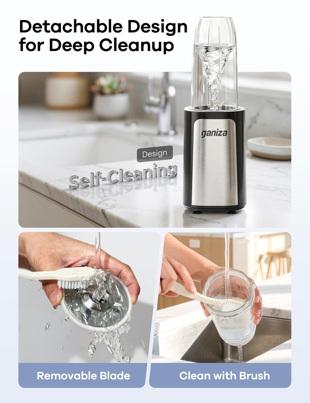 Ganiza licuadora en cocina mostrando uso cotidiano y conveniencia