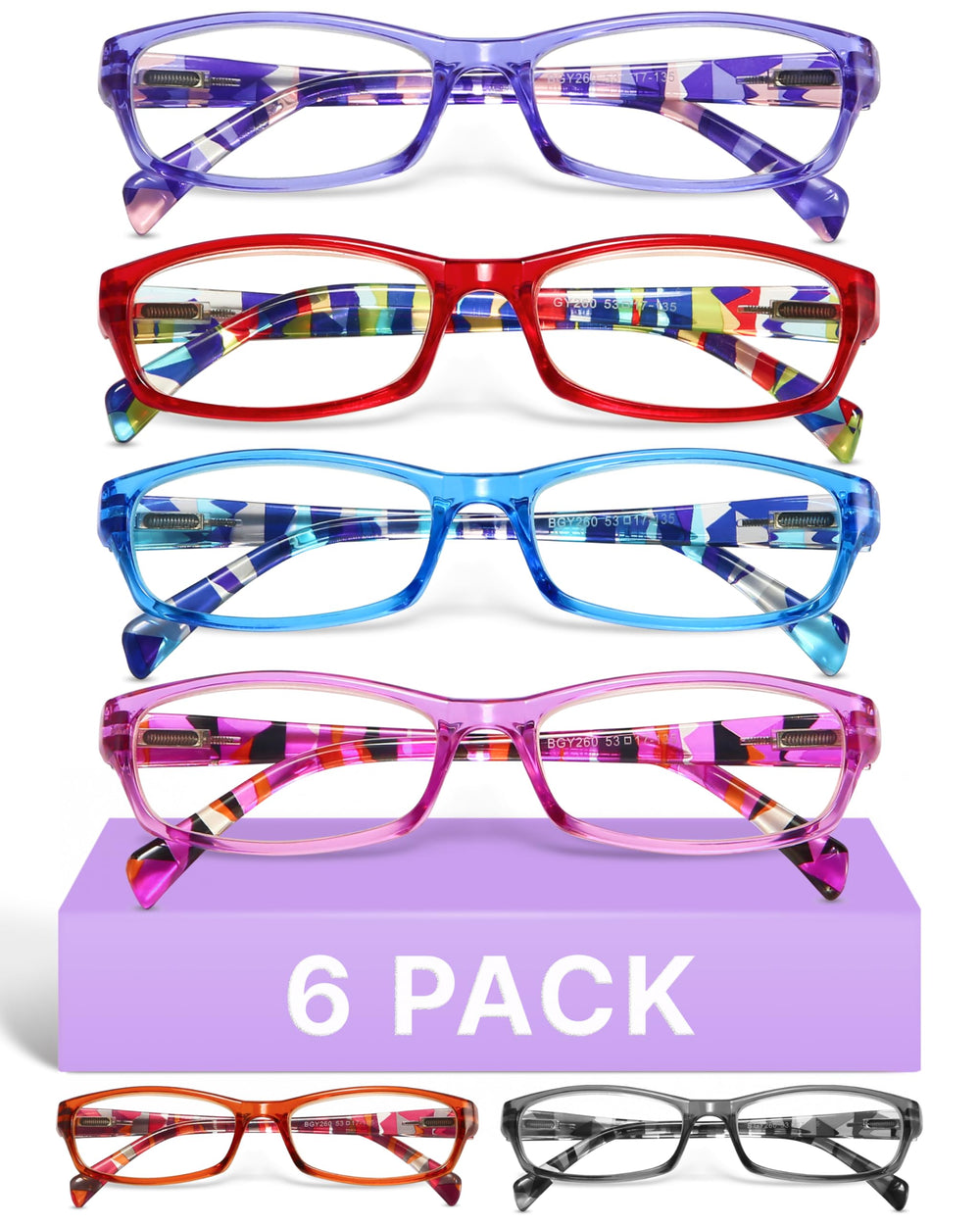 Gaoye vista frontal del pack con seis gafas, versátiles y elegantes