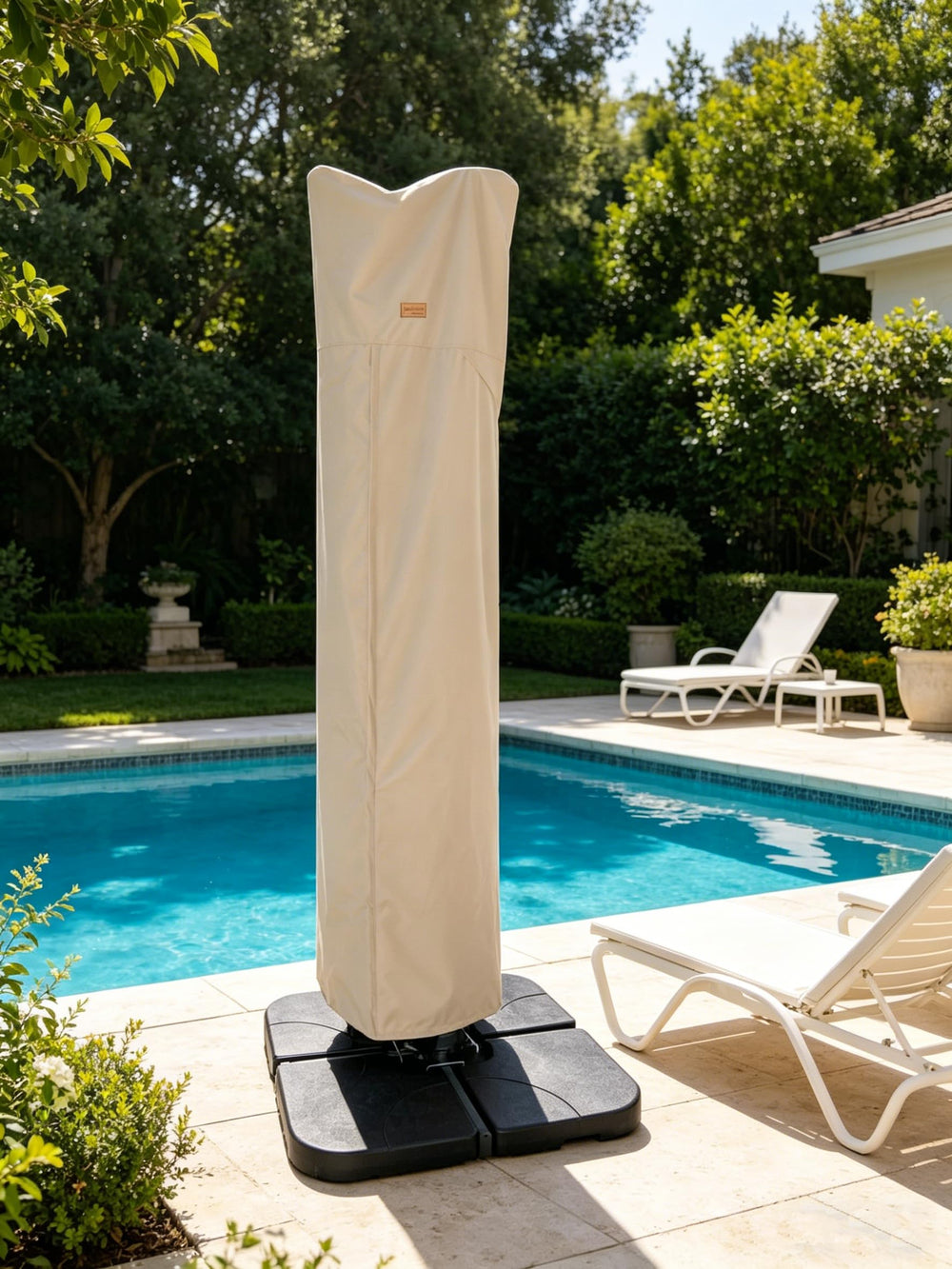 Garden Balsam covered umbrella in patio setting protecting furniture