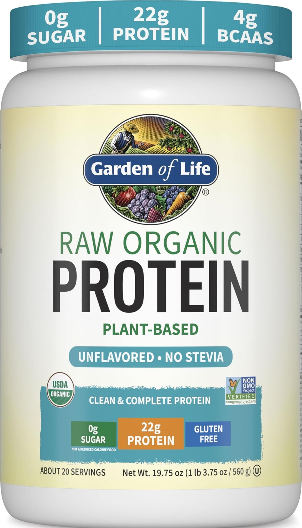 Garden of Life envase frontal mostrando etiqueta y certificaciones