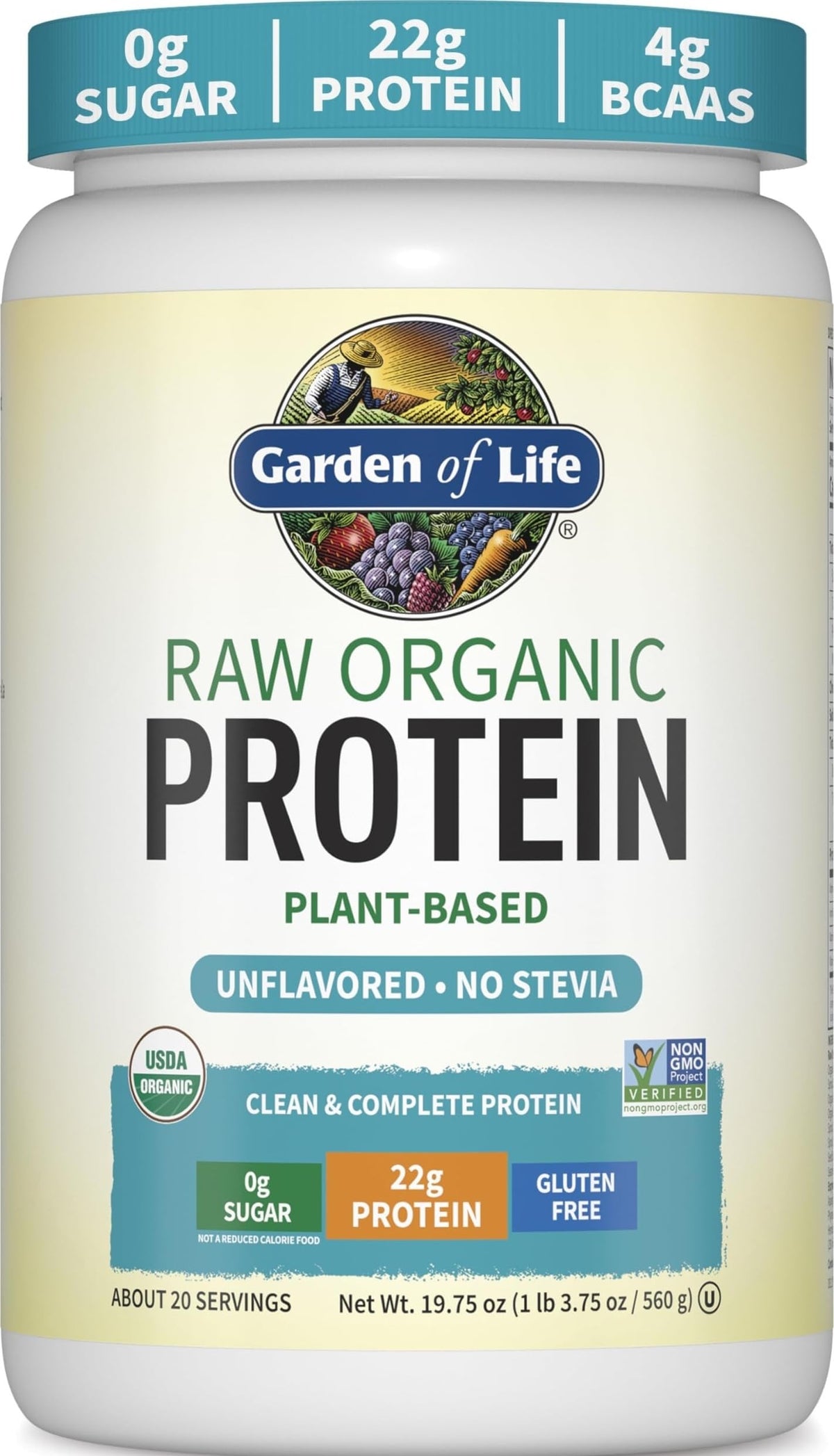 Garden of Life envase frontal mostrando etiqueta y certificaciones
