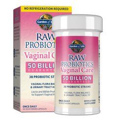 Garden of Life frasco frontal mostrando 30 cápsulas y beneficios claros