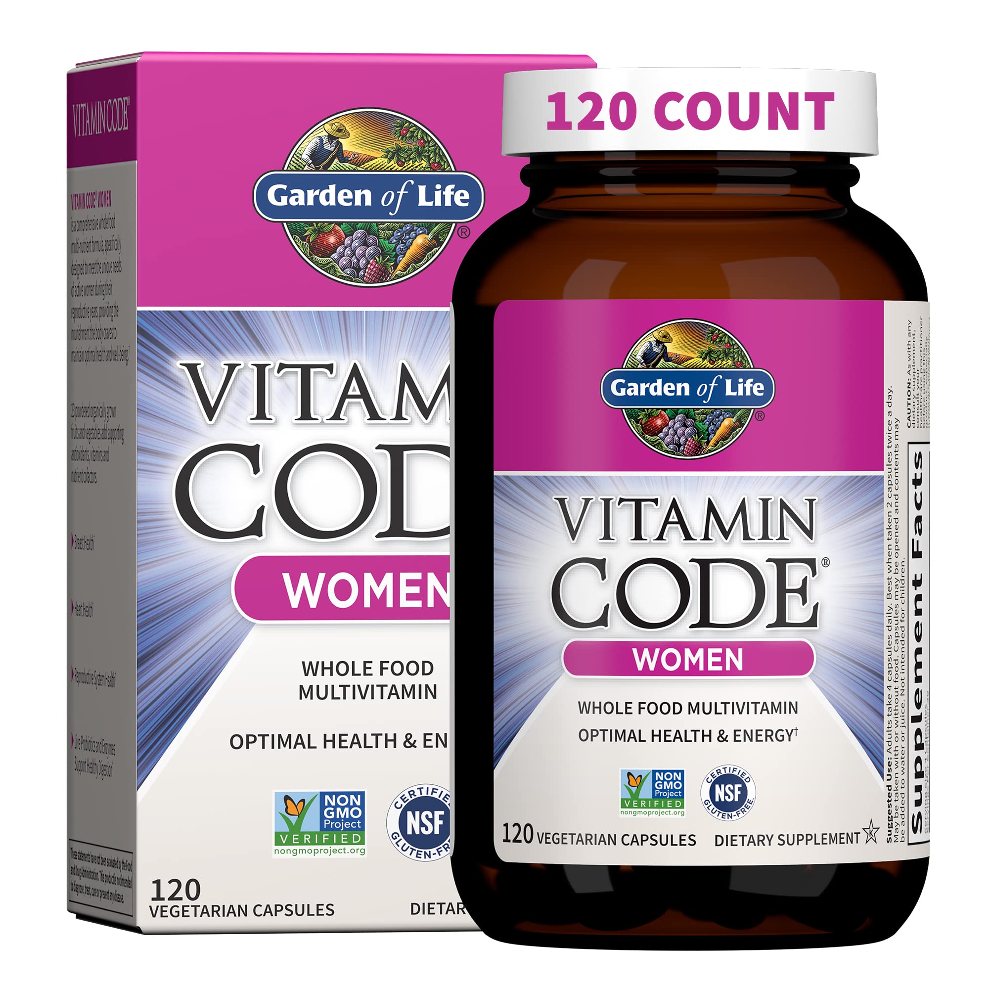 Garden of Life frontal del envase mostrando beneficio multivitamínico completo