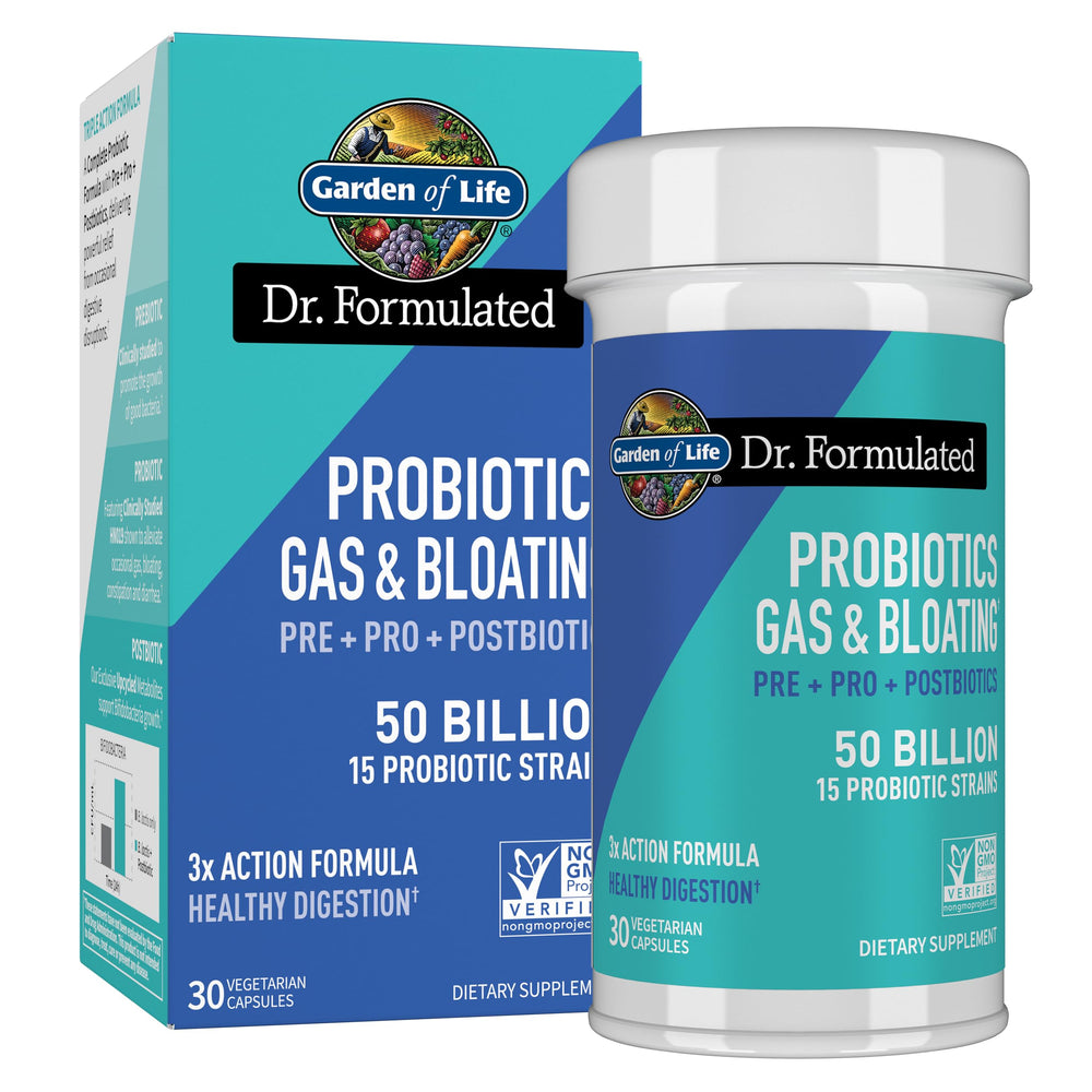 Garden of Life envase frontal mostrando 30 cápsulas para apoyo digestivo