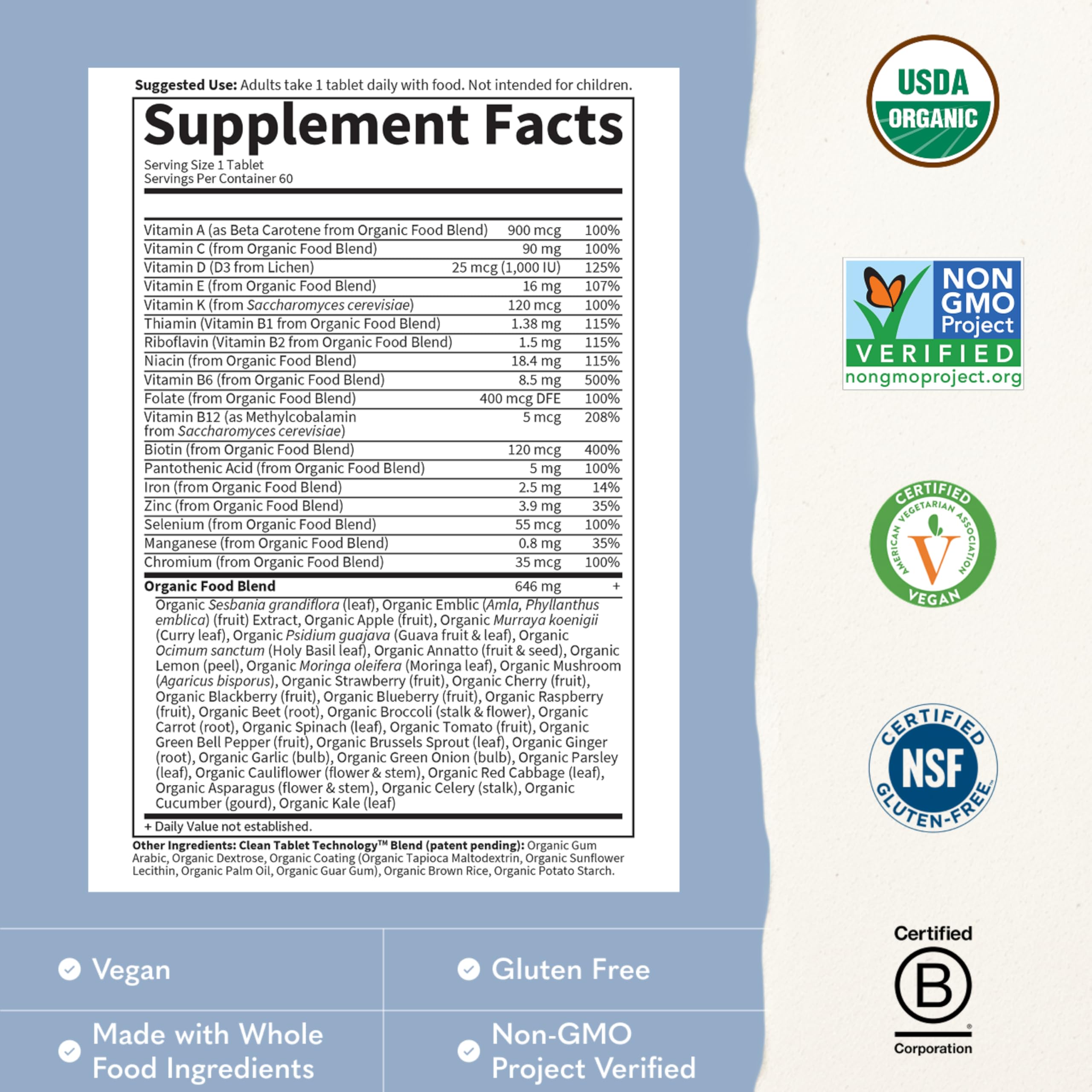 Garden of Life ingredientes naturales: frutas y hierbas con aporte nutritivo