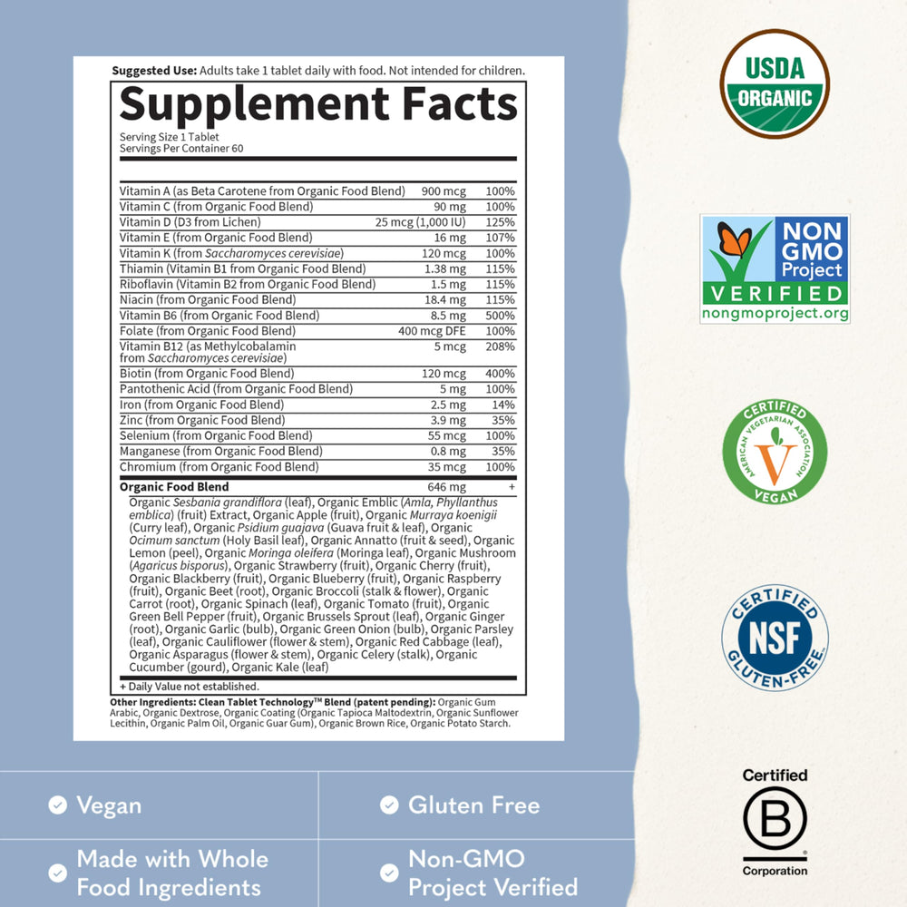 Garden of Life ingredientes naturales: frutas y hierbas con aporte nutritivo