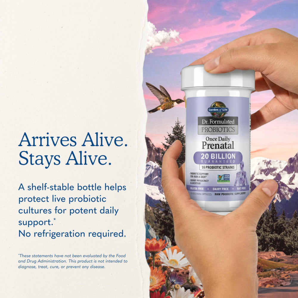 Garden of Life fibra prebiótica orgánica en primer plano apoyando microbiota