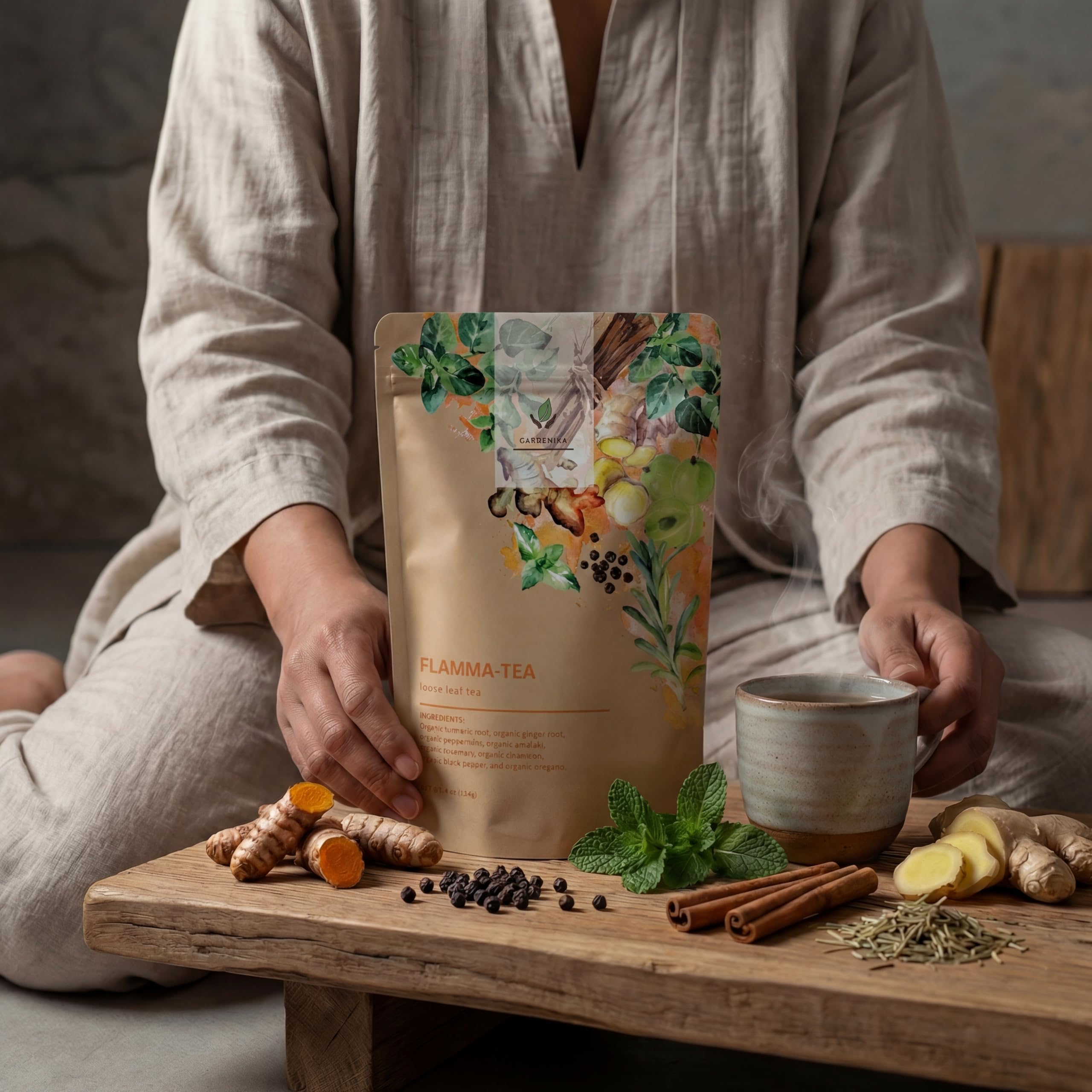 Gardenika taza humeante de té ofreciendo una infusión reconfortante