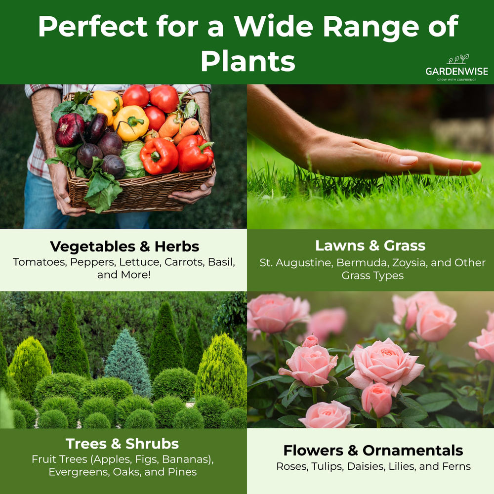 GARDENWISE aplicando fertilizante en huerto para crecimiento equilibrado
