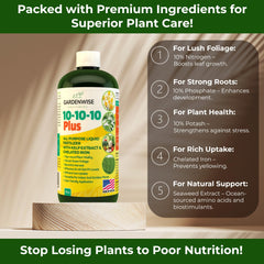 GARDENWISE aplicándose en maceta, nutritivo para plantas de interior y crecimiento visible