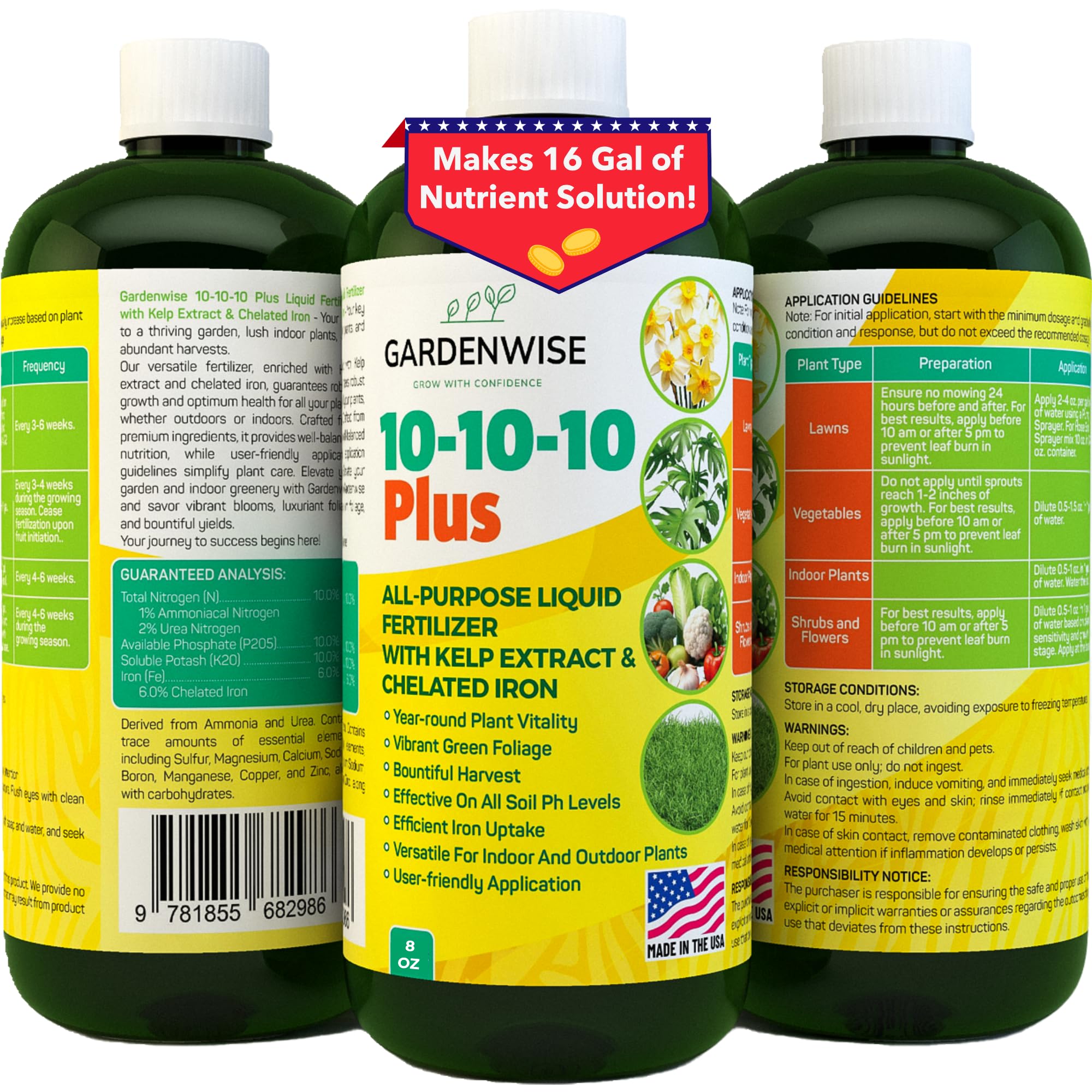 GARDENWISE frente del envase mostrando diseño y volumen de 8 oz, fácil identificación