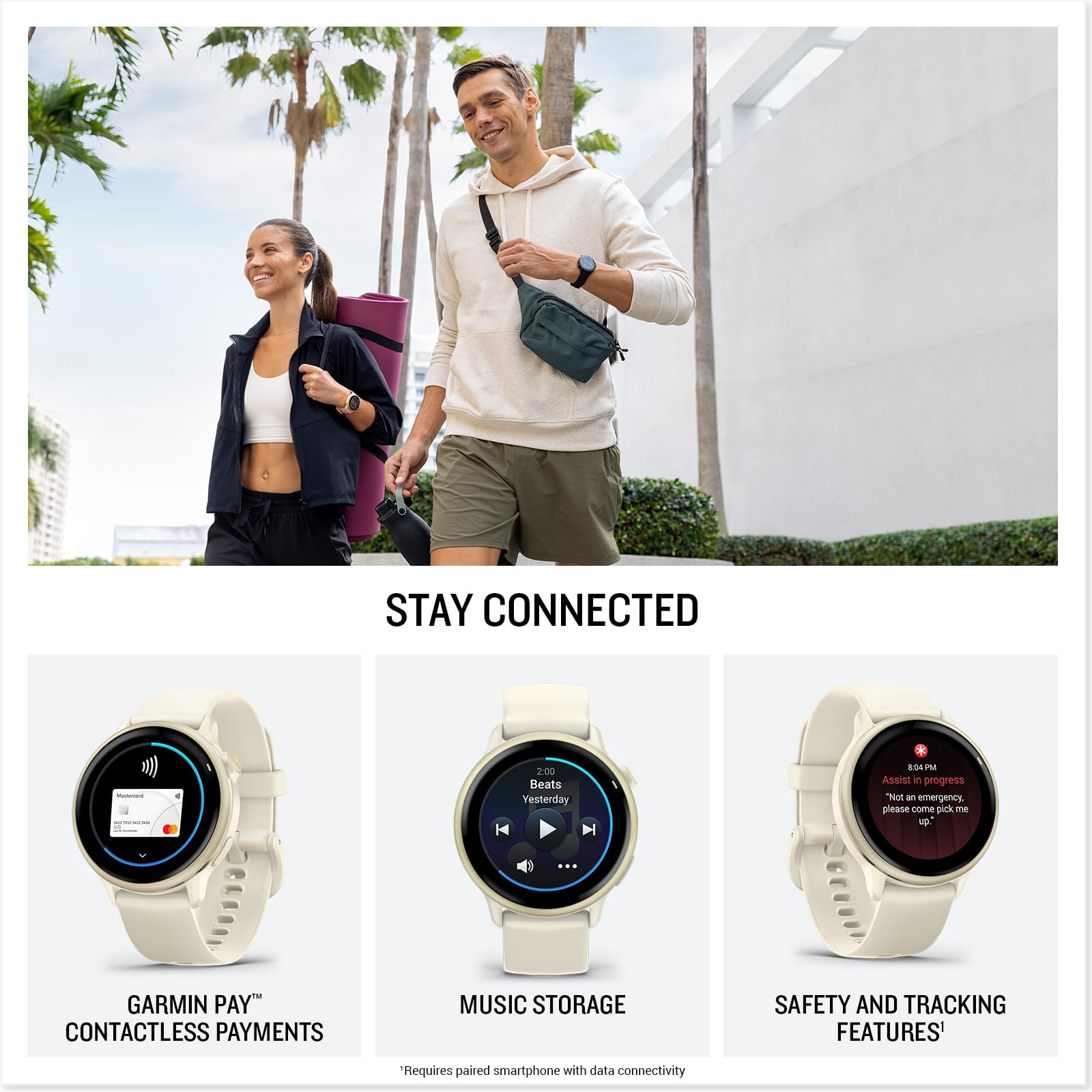 Garmin vívoactive 6 en cargador resalta batería de larga duración