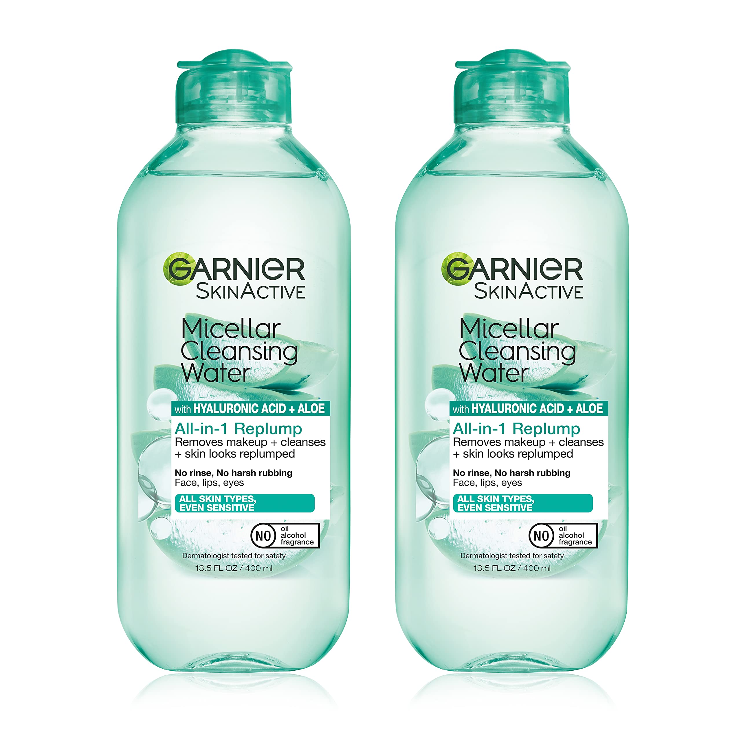 Garnier botella frontal 400 ml mostrando el envase y beneficio de limpieza suave