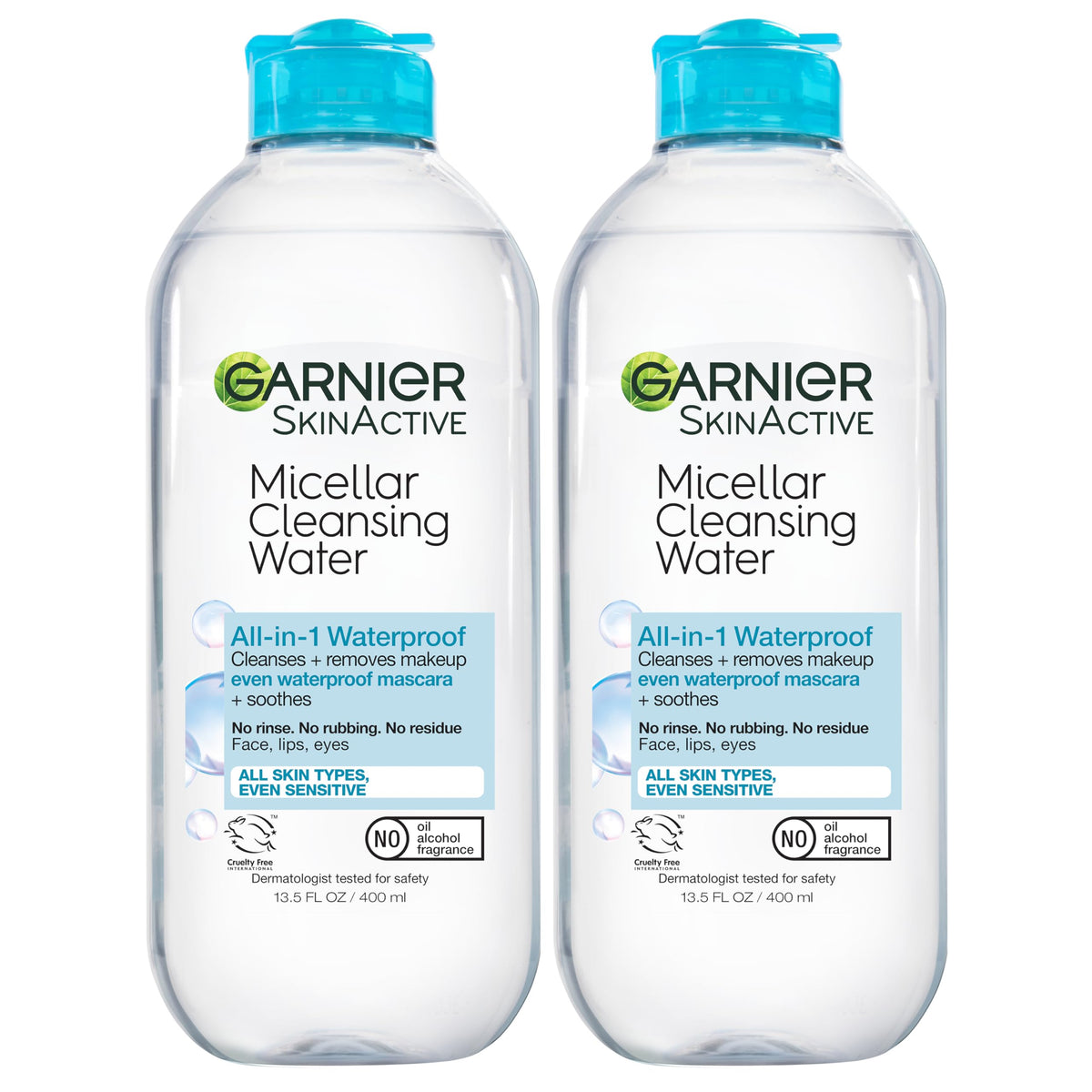Garnier botella frontal 400 ml mostrando diseño y beneficio limpieza eficaz