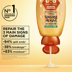 Garnier Whole Blends botellas de 22 oz que indican tamaño y durabilidad