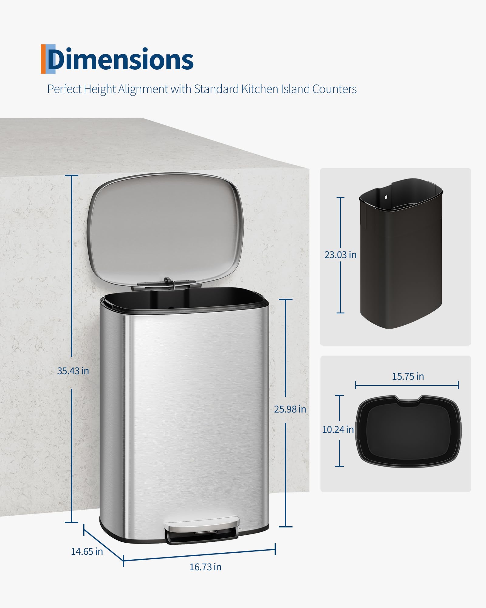 GarveeHome comparación de tamaño con persona, capacidad de 13 galones