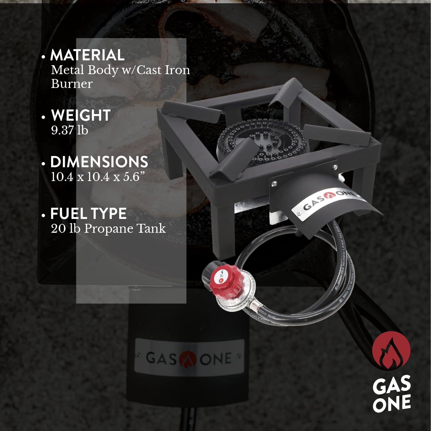 Gas One primer plano del cabezal de hierro fundido indicando durabilidad