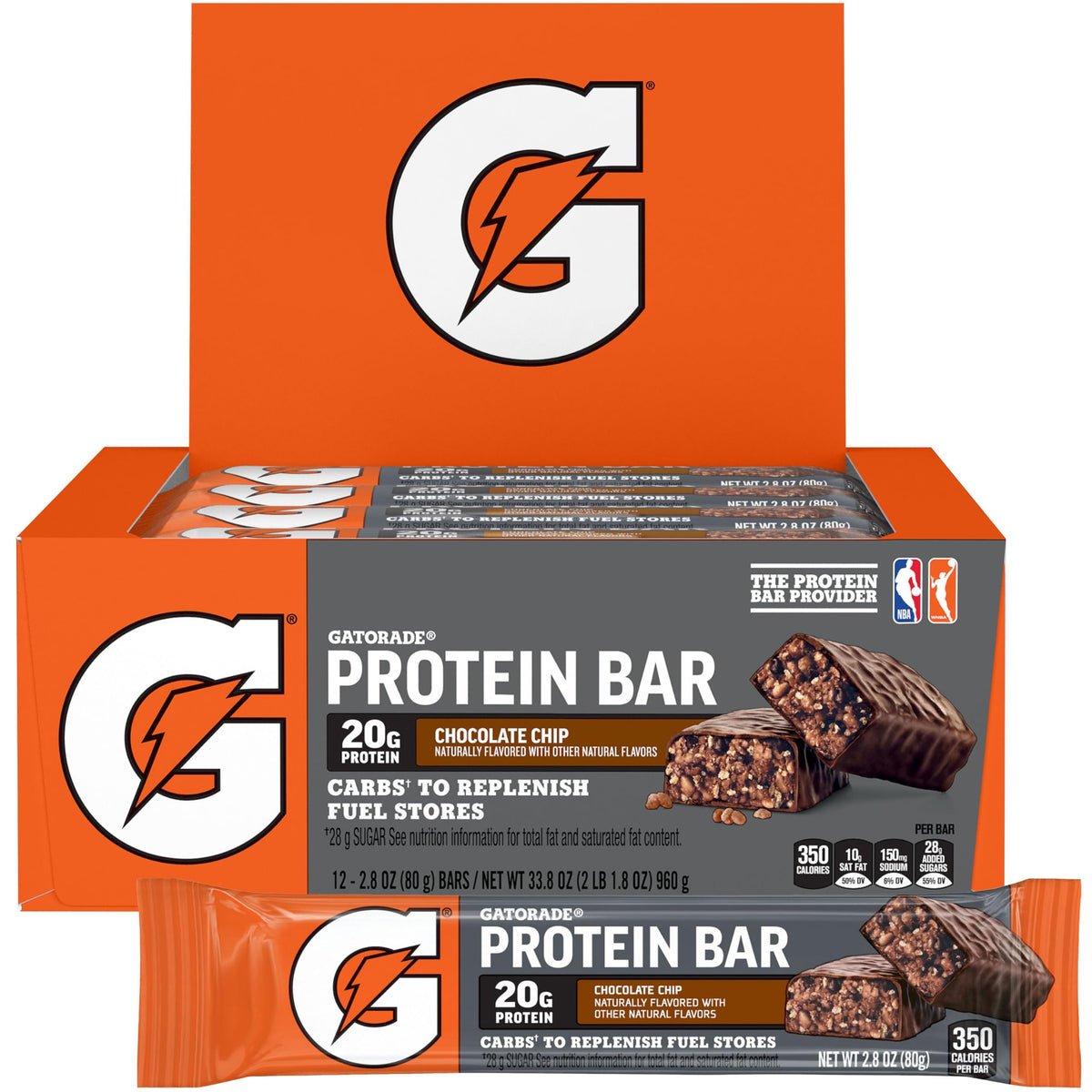 Gatorade barra frontal Chocolate Chip mostrando envase y conveniencia