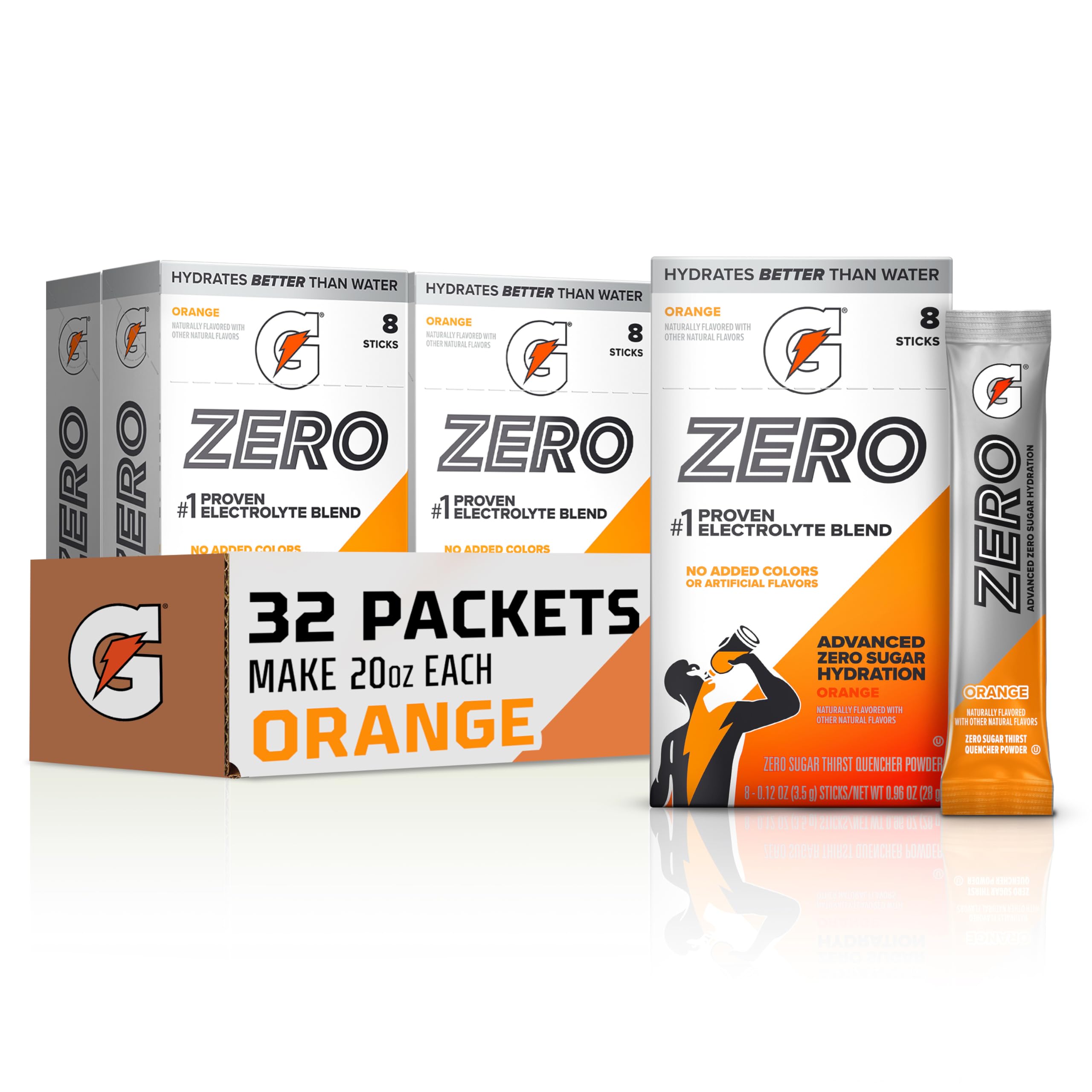 Gatorade mostrando el frasco frontal y sobres, hidratación rápida y sin azúcar