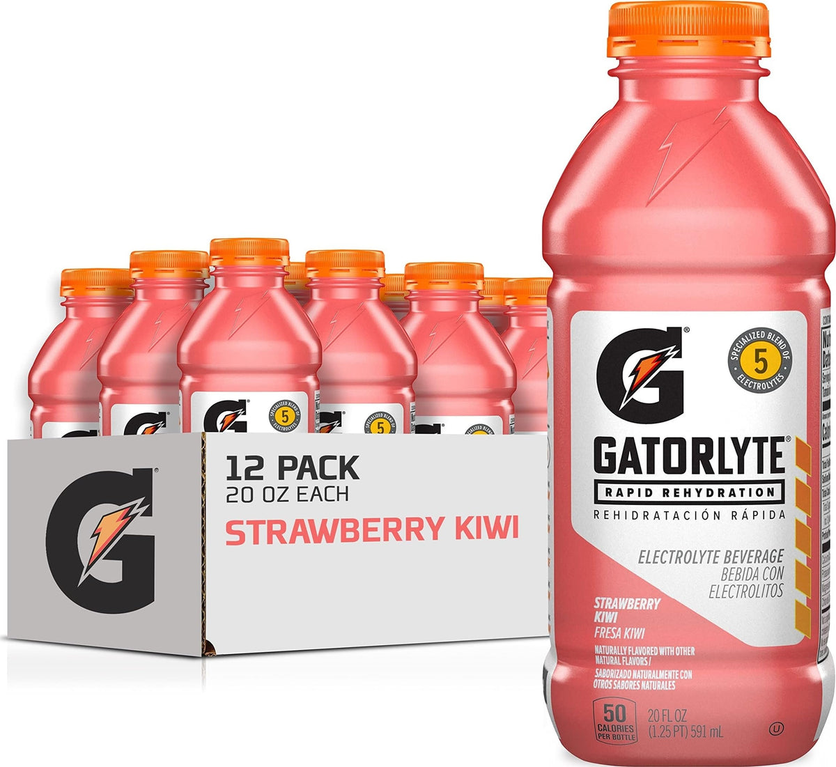 Gatorlyte frontal pack fresa kiwi mostrando botella y beneficio rehidratación rápida