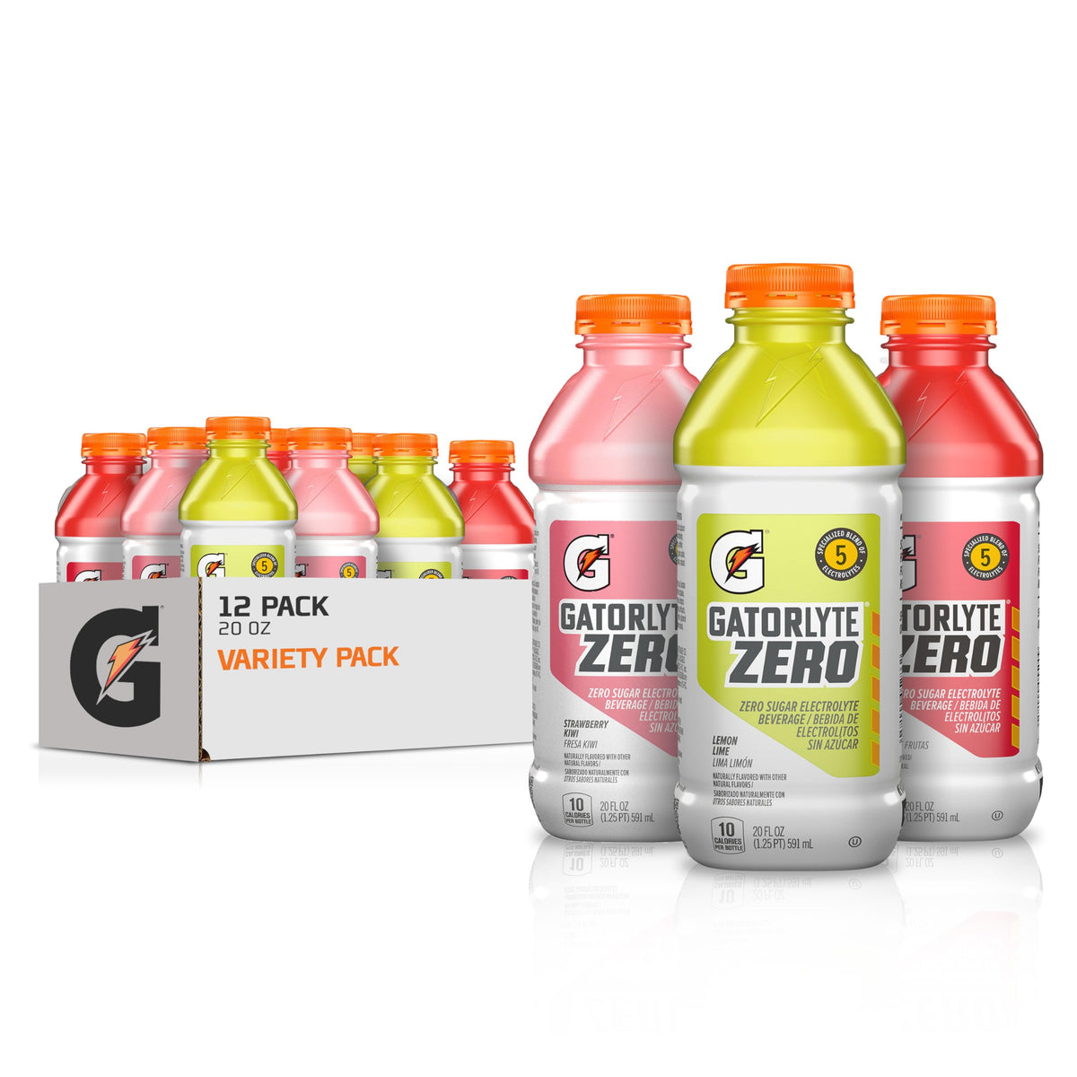Gatorlyte pack variedad frontal mostrando botellas y sabores, reafirmando rehidratación rápida