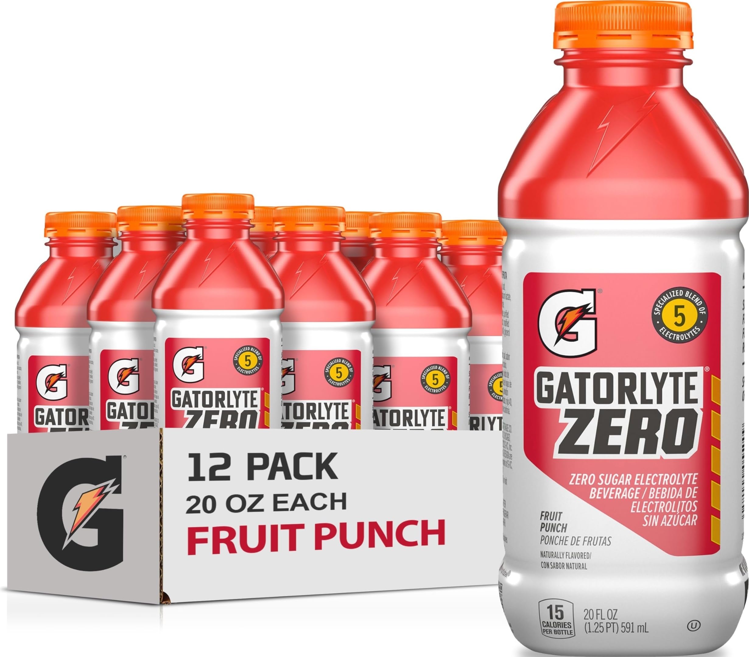 Gatorade Gatorlyte Zero frente del pack con 12 botellas, hidratación rápida
