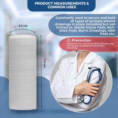 Gauze Care comparación de tamaño junto a una regla para escala visual