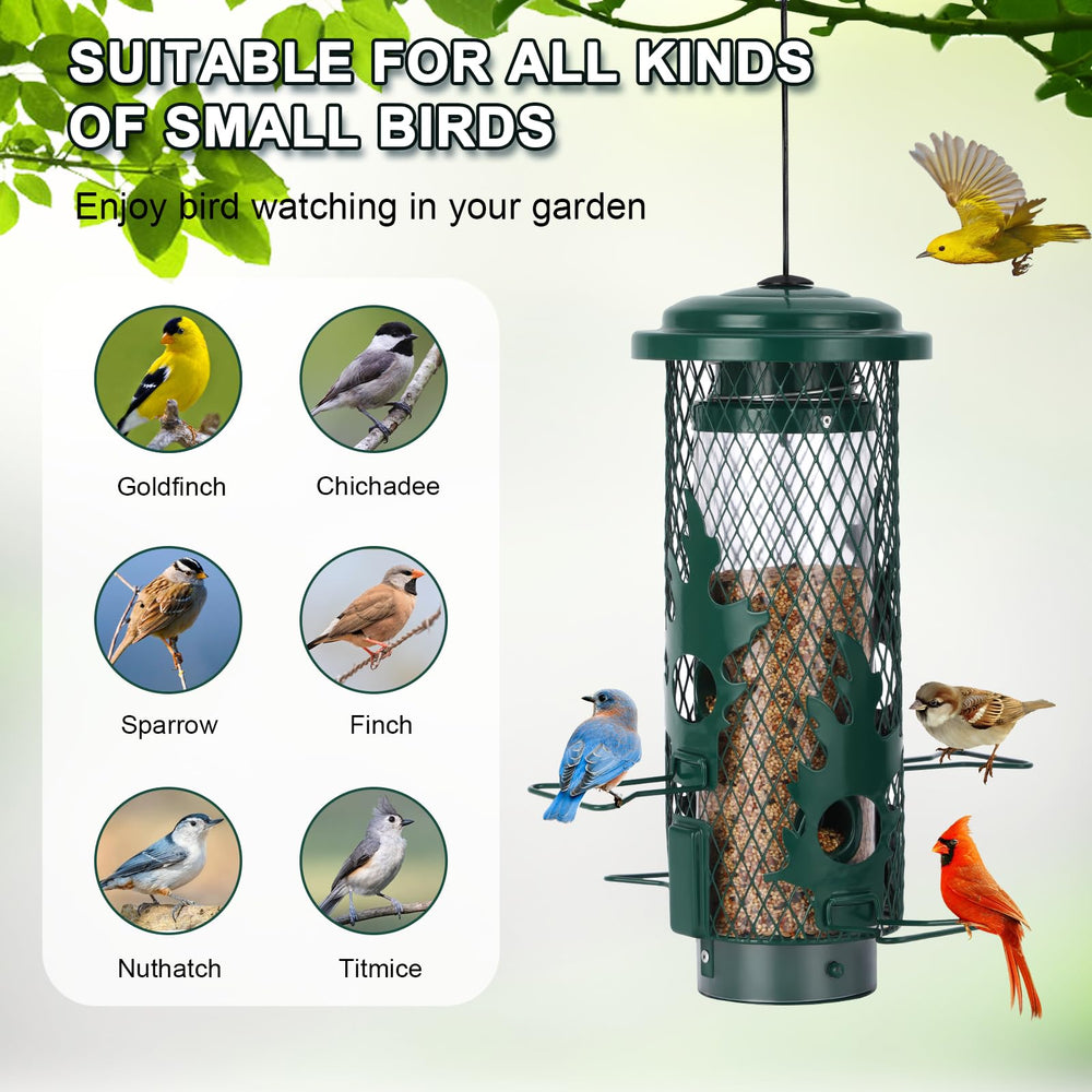 Gbekery feeder held in hand for scale, compact hanging size benefit