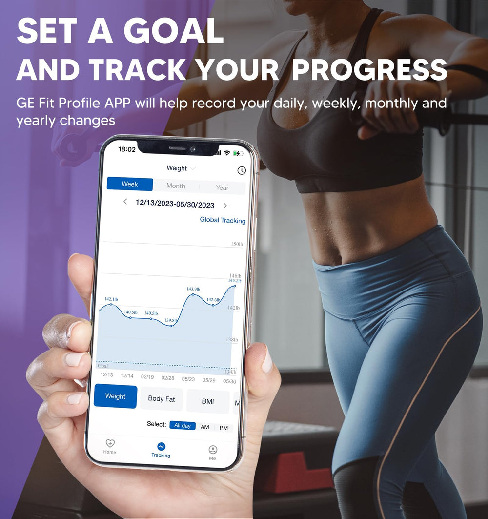 GE captura de la app Fit Profile vinculada para seguimiento y gráficos