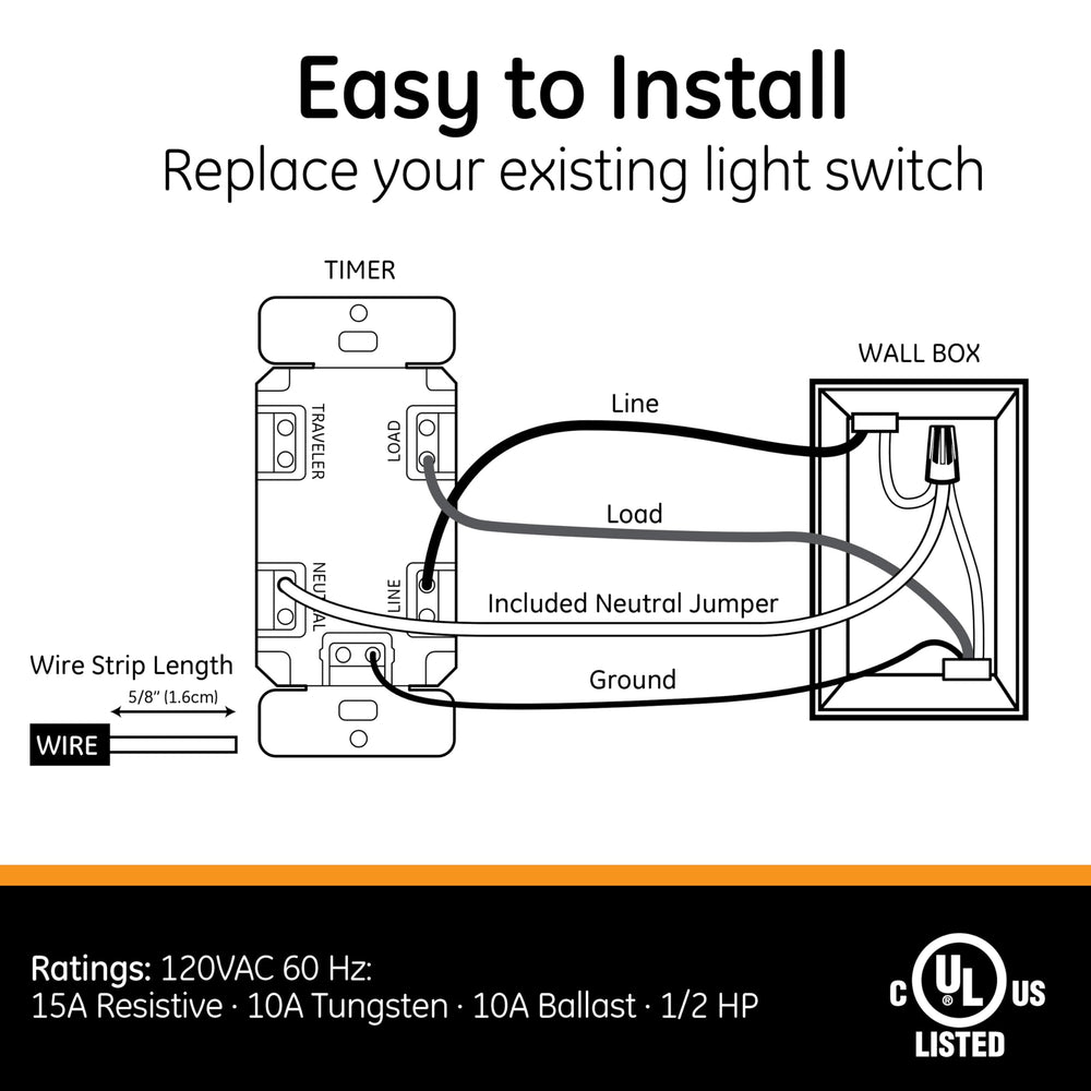 GE temporizador instalado en pared controlando luz de porche y mejorando seguridad