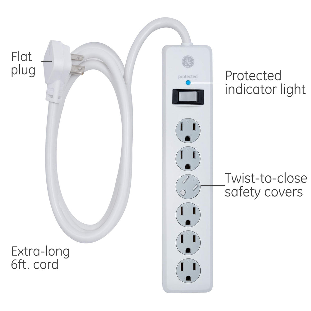 GE flat angled plug and 6ft cord for space-saving placement