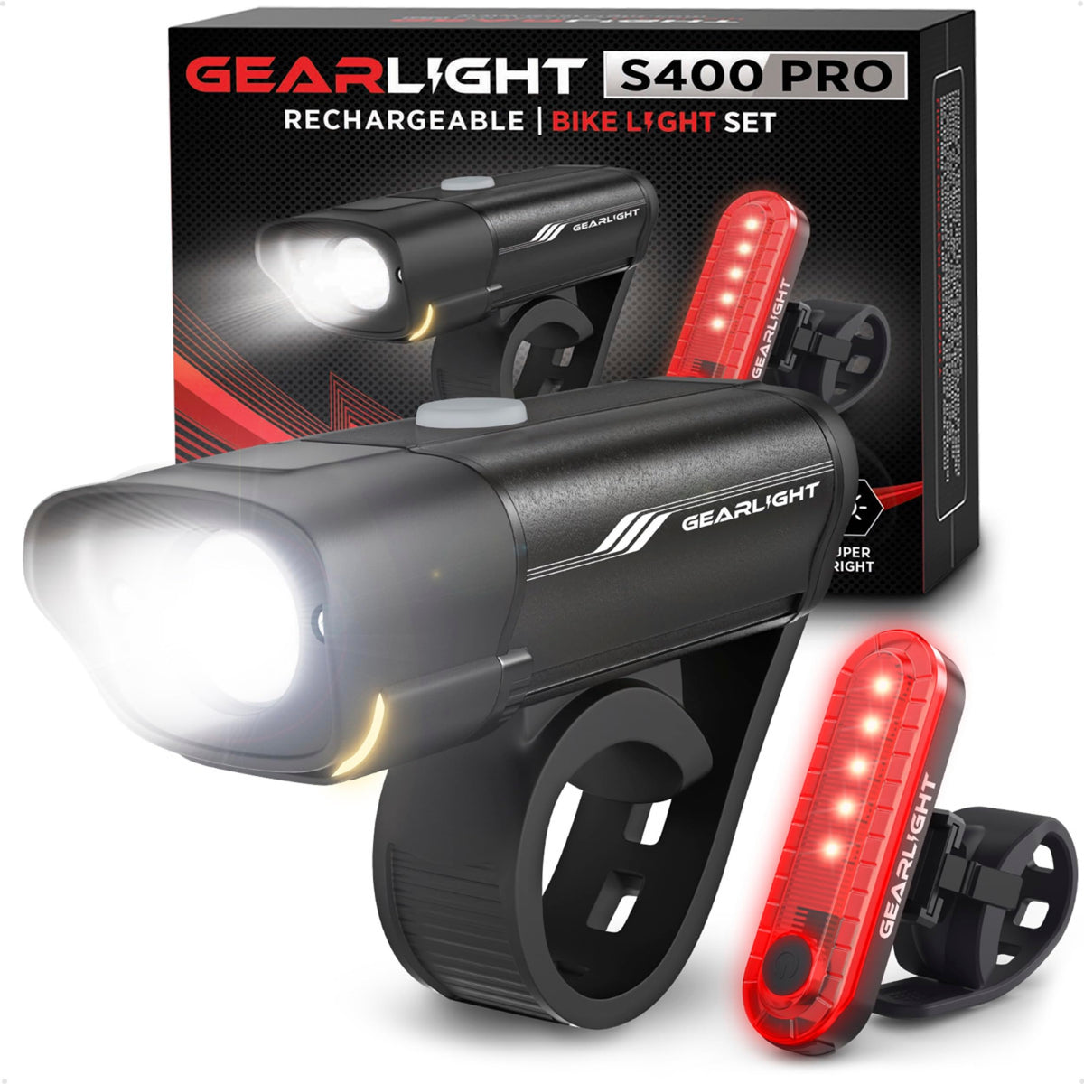 GearLight luz frontal en su paquete, muestra protección y beneficio de visibilidad