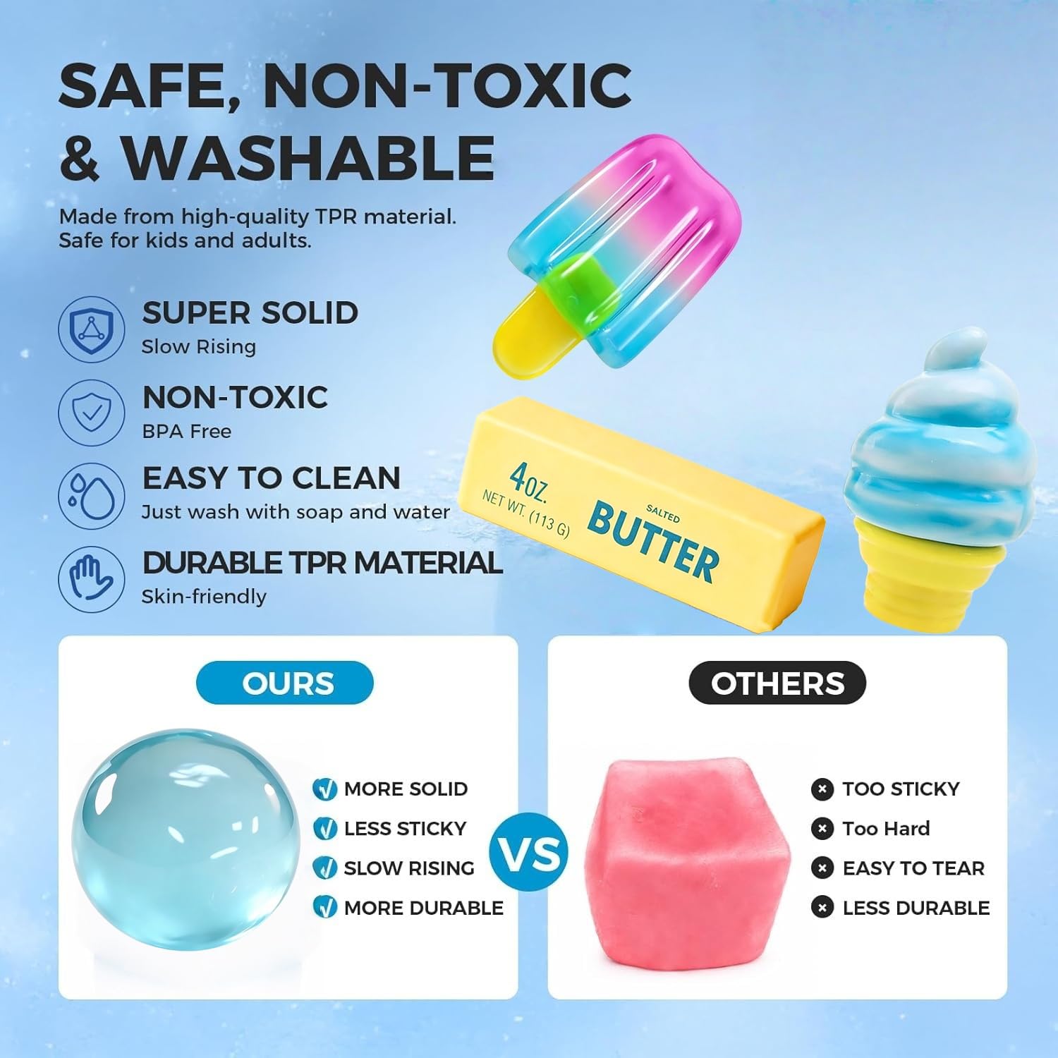 Generic butter squeeze close texture view highlighting soft PU foam for calming touch