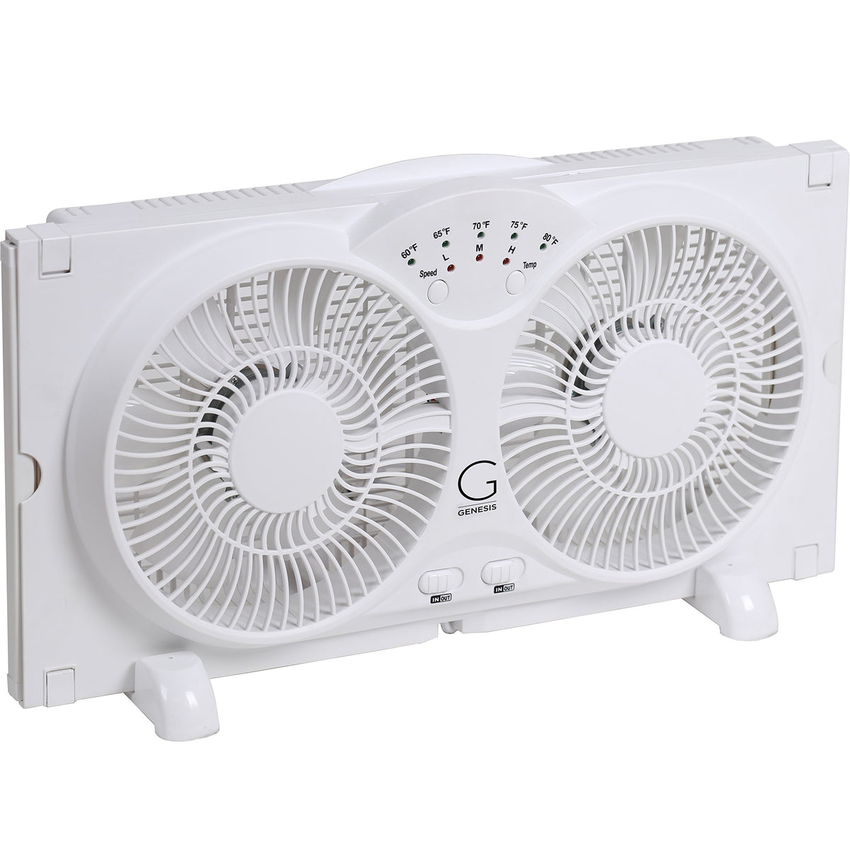 Genesis ventilador vista frontal mostrando diseño compacto y flujo potente