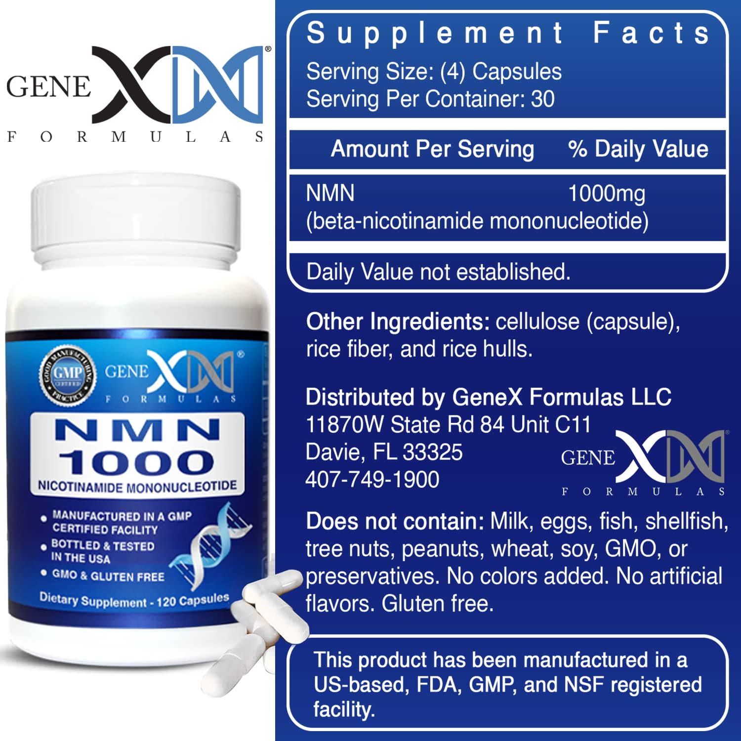 Genex Formulas etiqueta en primer plano con información de pureza y COA
