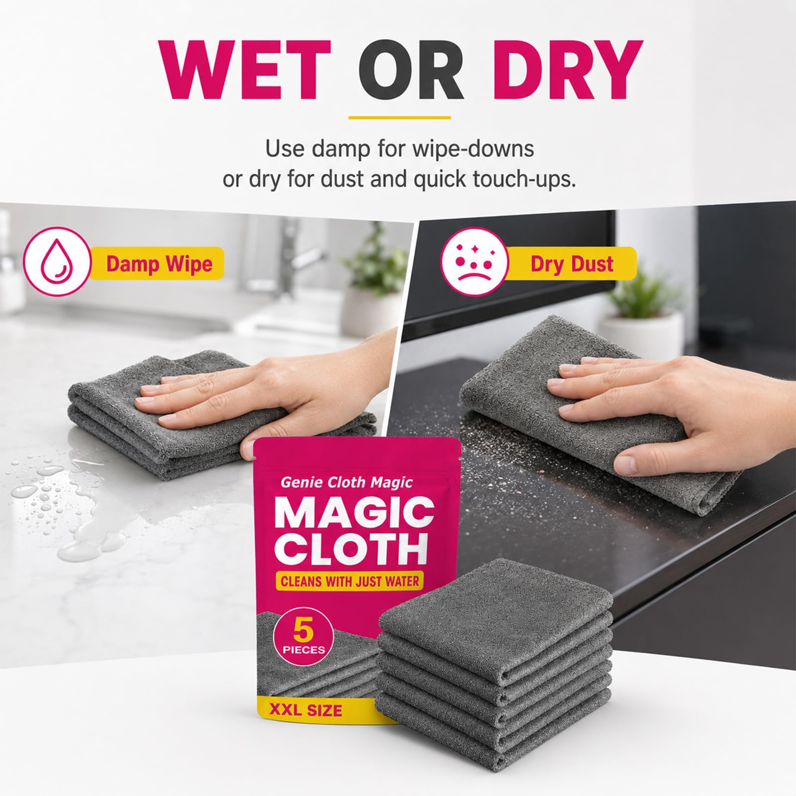 Genie Cloth Magic pack de cinco paños en ambiente doméstico sostenible