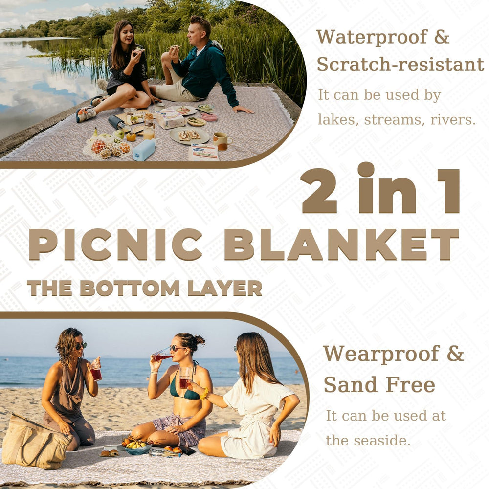 Genovega family using blanket on beach showing easy outdoor comfort benefit