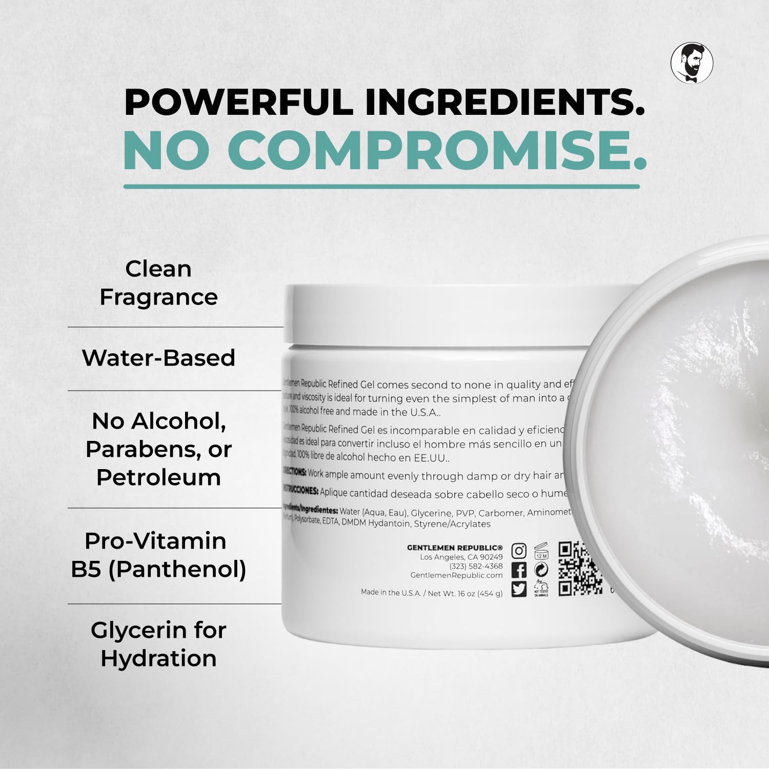 Gentlemen Republic etiqueta con ingredientes claros y beneficios visibles