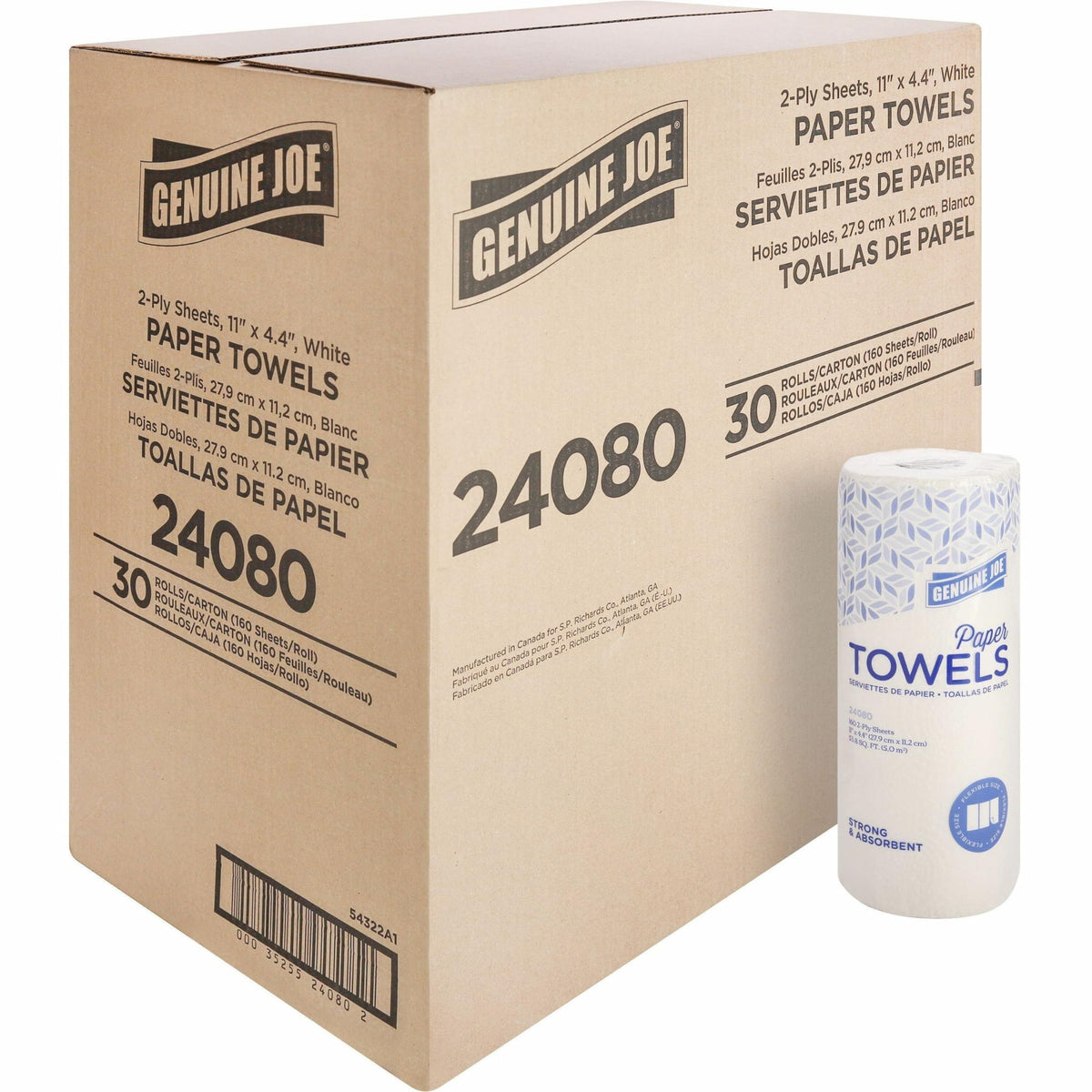 Genuine Joe empaque frontal mostrando pack de 30 y ahorro