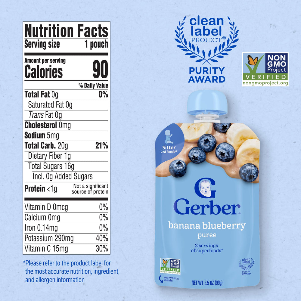 Gerber bebé alimentándose con pouch, alimentación sin complicaciones